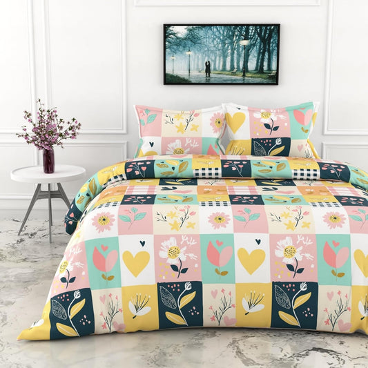 Loreto Cotton King Bedsheet | Pastel Garden 186 TC Cotton Size with 2 Covers - Soft, Durable & Gift-Ready (108 x 108 Inches)