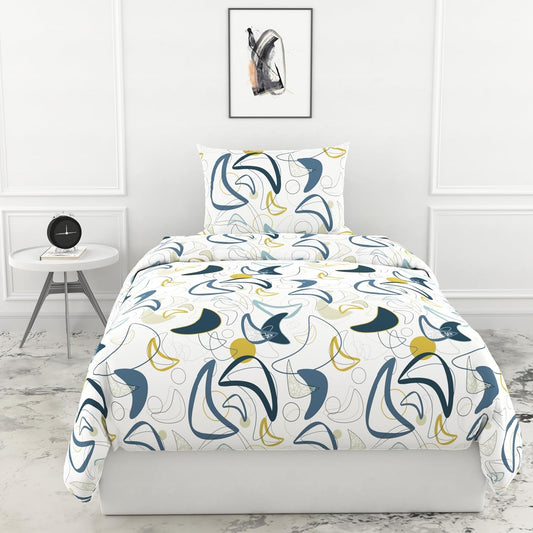 Loreto Cotton Single Bedsheet | Deep Blue & Olive Abstract Waves Soft & Breathable