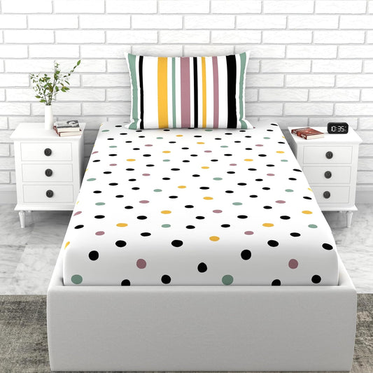 Loreto Cotton Single Bedsheet | Lemon Drops with Black Dots