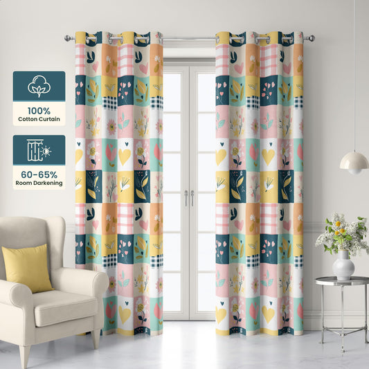 Pastel Garden Door Curtain - Cotton Set of 1 (4 x 7 ft)