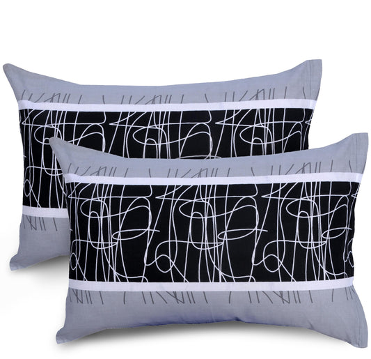 Loreto Cotton Pillow Cover | Modern Abstract Monochrome 144 TC Cotton Set of 2 - Soft, Breathable & Durable (17 x 27 Inches)