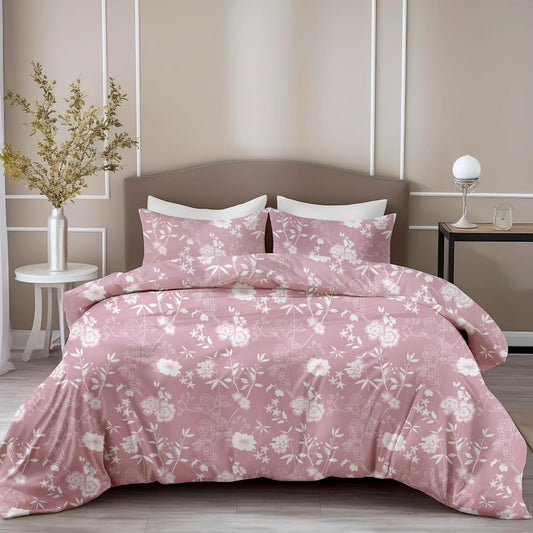 Loreto Cotton King Bedsheet | Blush Pink Vine Blooms Soft & Breathable