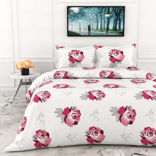 Wine & Pink Floral Double Bedsheet - 210 TC 100% Cotton with 2 Pillow Covers (90 x 90 Inches)