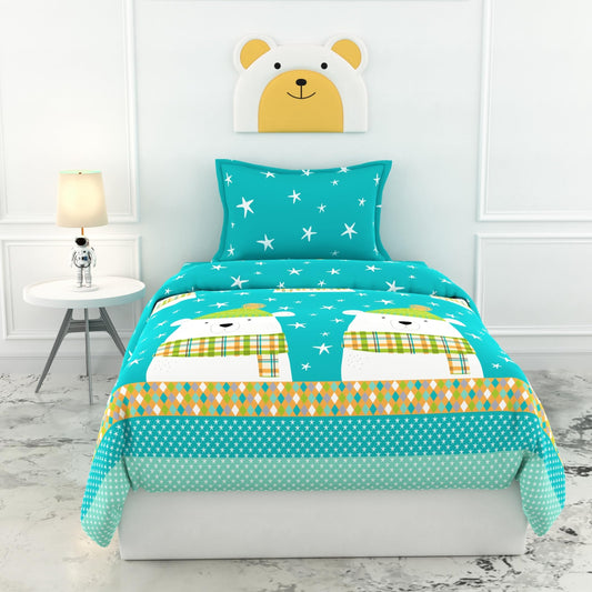 Loreto Cotton Single Flat Bedsheet | Teal Bear