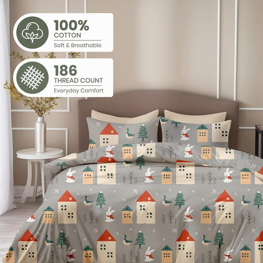 Grey Bunny 186 TC Cotton King Size Bedsheet with 2 Pillow Covers - Soft, Durable & Gift-Ready (108 x 108 Inches)