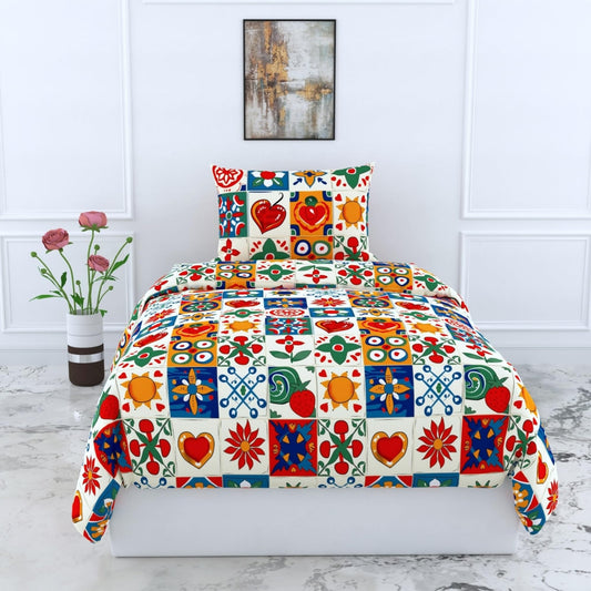 Loreto Cotton Single Bedsheet | Cherry Red & Cobalt Blue Soft & Breathable