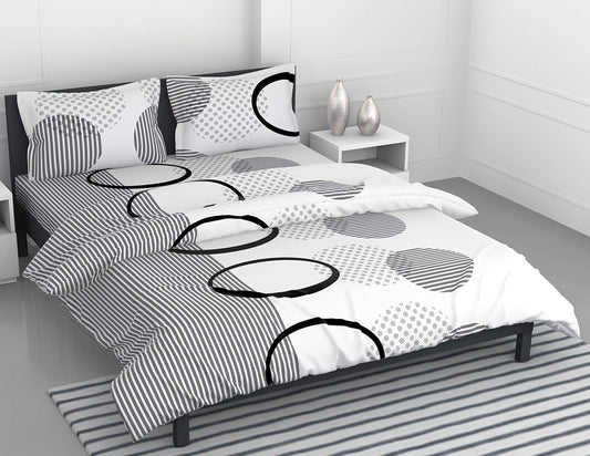 Loreto Cotton King Bedsheet | White and Dark Grey
