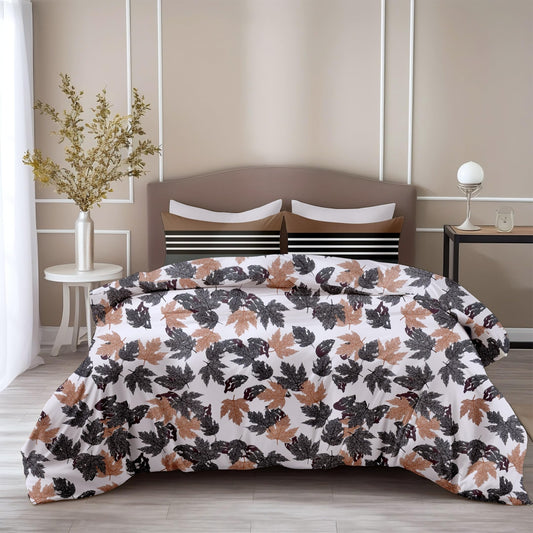 Loreto Cotton Double Bedsheet | Frosted Charcoal Leaf Pattern