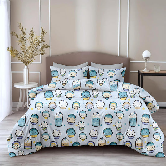 Loreto Cotton King Bedsheet | Kawaii Pastel Sky Drinks Soft & Breathable