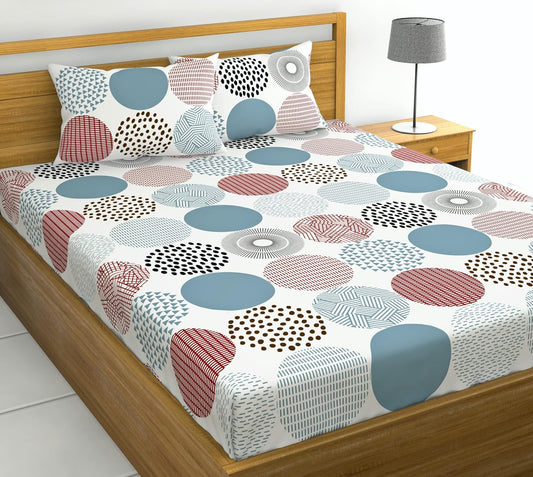 Loreto Cotton Double Bedsheet | Red & Black Geometric Circles
