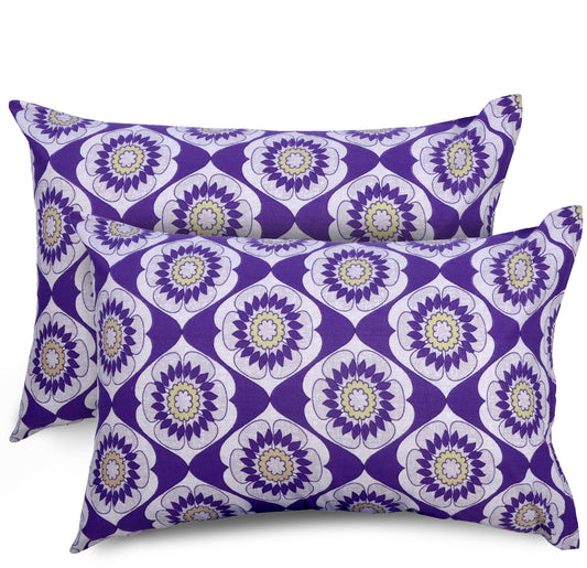 Loreto Cotton Pillow Cover | Majestic Purple Floral 144 TC Cotton Set of 2 - Soft, Breathable & Durable (17 x 27 Inches)