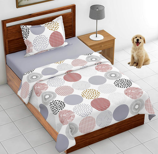 Loreto Cotton Single Bedsheet | Red and Black Geometric Circle