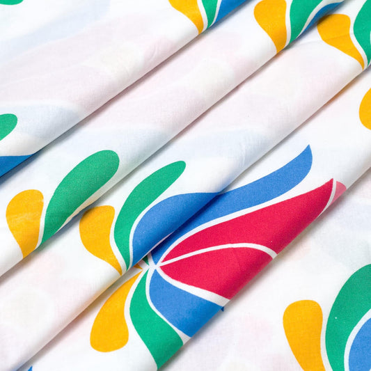 Blue & Pink Red Lotus Floral Print 100% Cotton Flat Single Bedsheet, 144 TC