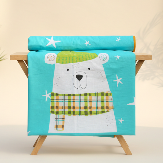 Teal Cozy Bear Single Dohar - 100% Cambric Cotton Lightweight AC Blanket (58 x 88 Inches)
