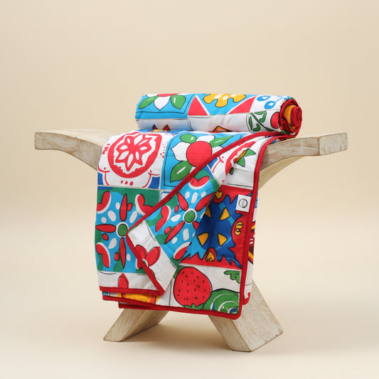 Red & Blue Single Dohar - 100% Cambric Cotton Lightweight AC Blanket (58 x 88 Inches)