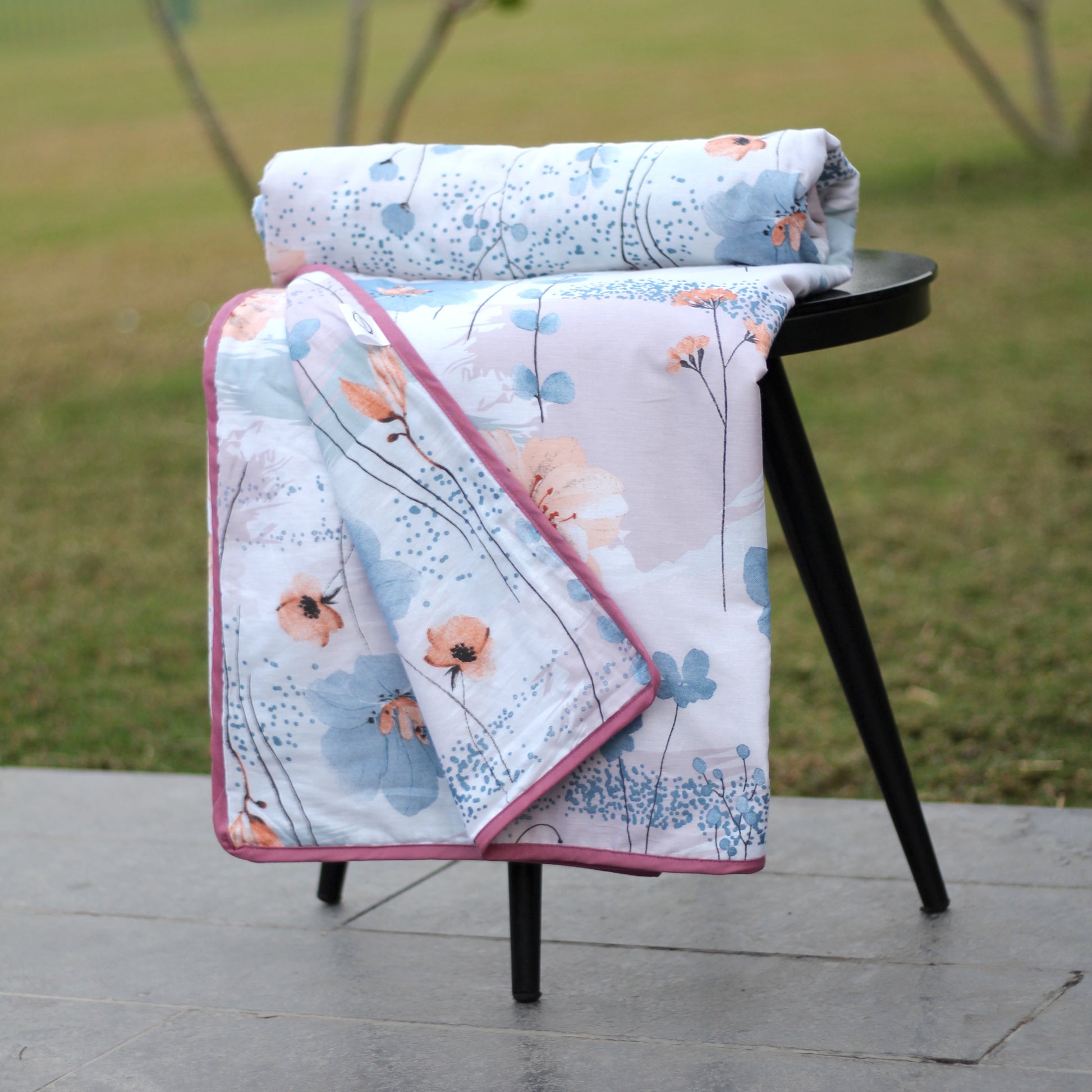 Blush Floral Single Dohar – 100% Cambric Cotton Lightweight AC Blanket (58 x 88 Inches)