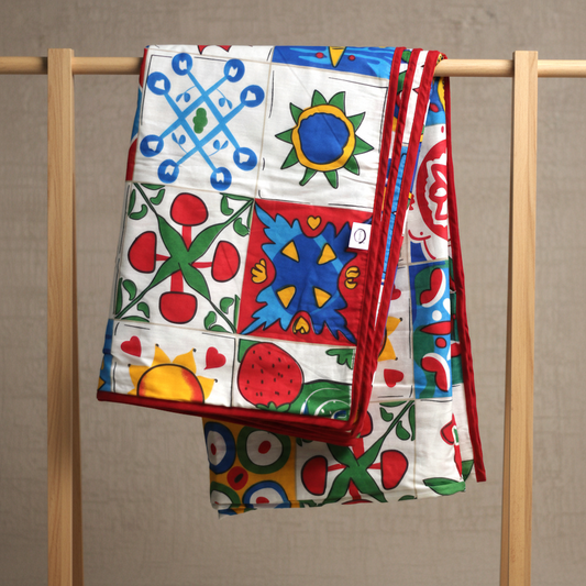 Red & Blue Single Dohar - 100% Cambric Cotton Lightweight AC Blanket (58 x 88 Inches)