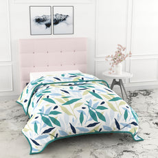 Green Leaf Single Dohar - 100% Cambric Cotton Lightweight AC Blanket (58 x 88 Inches)