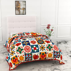 Red & Blue Single Dohar - 100% Cambric Cotton Lightweight AC Blanket (58 x 88 Inches)