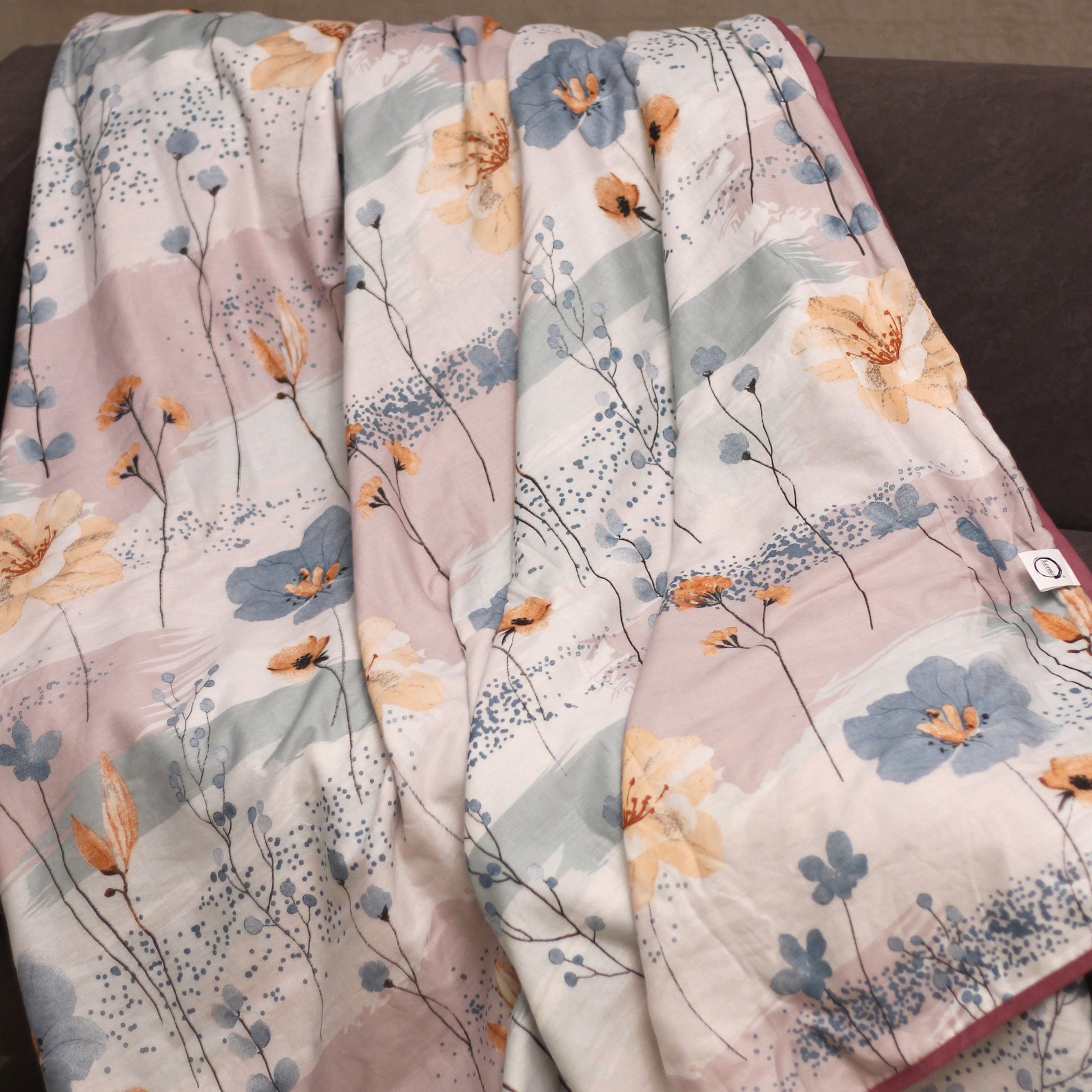 Blush Floral Single Dohar – 100% Cambric Cotton Lightweight AC Blanket (58 x 88 Inches)