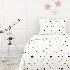 Black & Gold Stars Single Bedsheet - 210 TC 100% Cotton with 1 Pillow Cover (58 x 88 Inches)