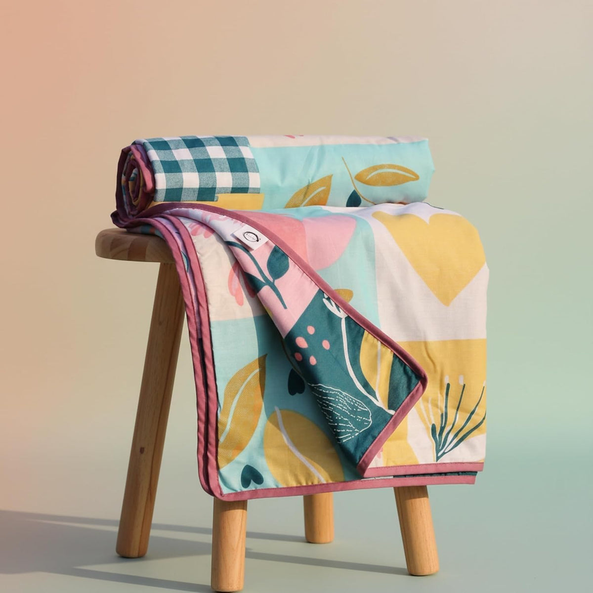Loreto Pastel Garden on White Grid Double Cotton Dohar | Lightweight AC Blanket | 88 x 88 Inches - main product image
