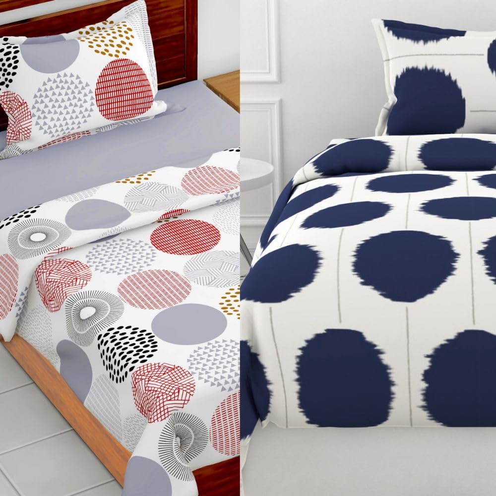 Loreto Polka Pink & Navy Dots Single Bedsheet | 144 TC | 100% Cotton - main product image
