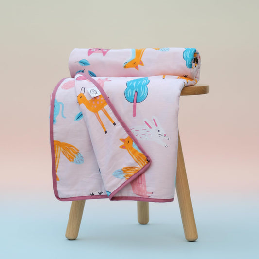Baby Animals Single Dohar - 100% Cambric Cotton Lightweight AC Blanket (58 x 88 Inches)