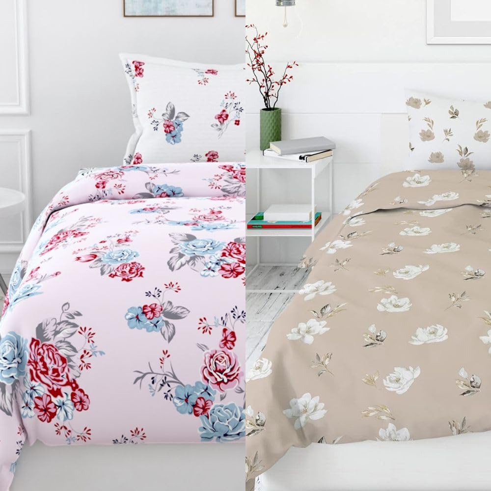 Loreto Choco Rose & Pinky Rose Single Bedsheet | 144 TC | 100% Cotton - main product image