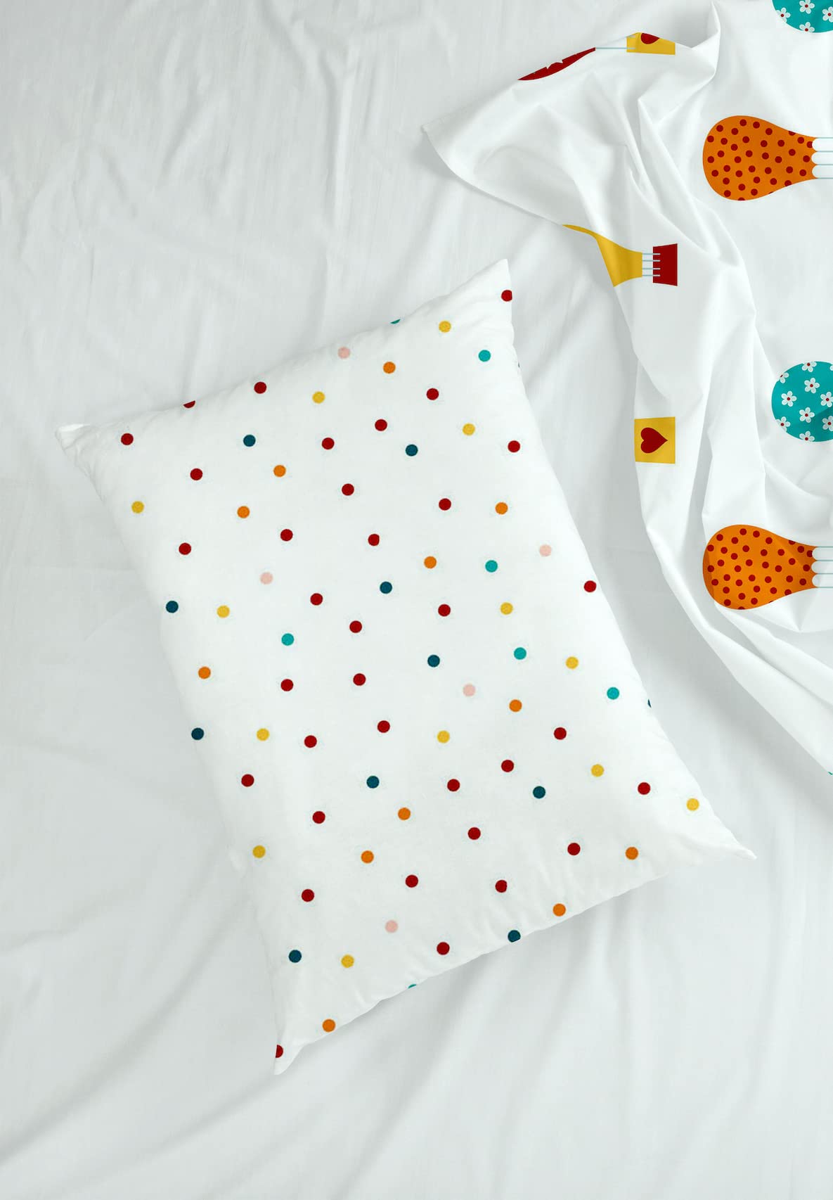 Peacock Blue & Red Balloon 144 TC Cotton Pillow Cover Set of 2 - Soft, Breathable & Durable (17 x 27 Inches)