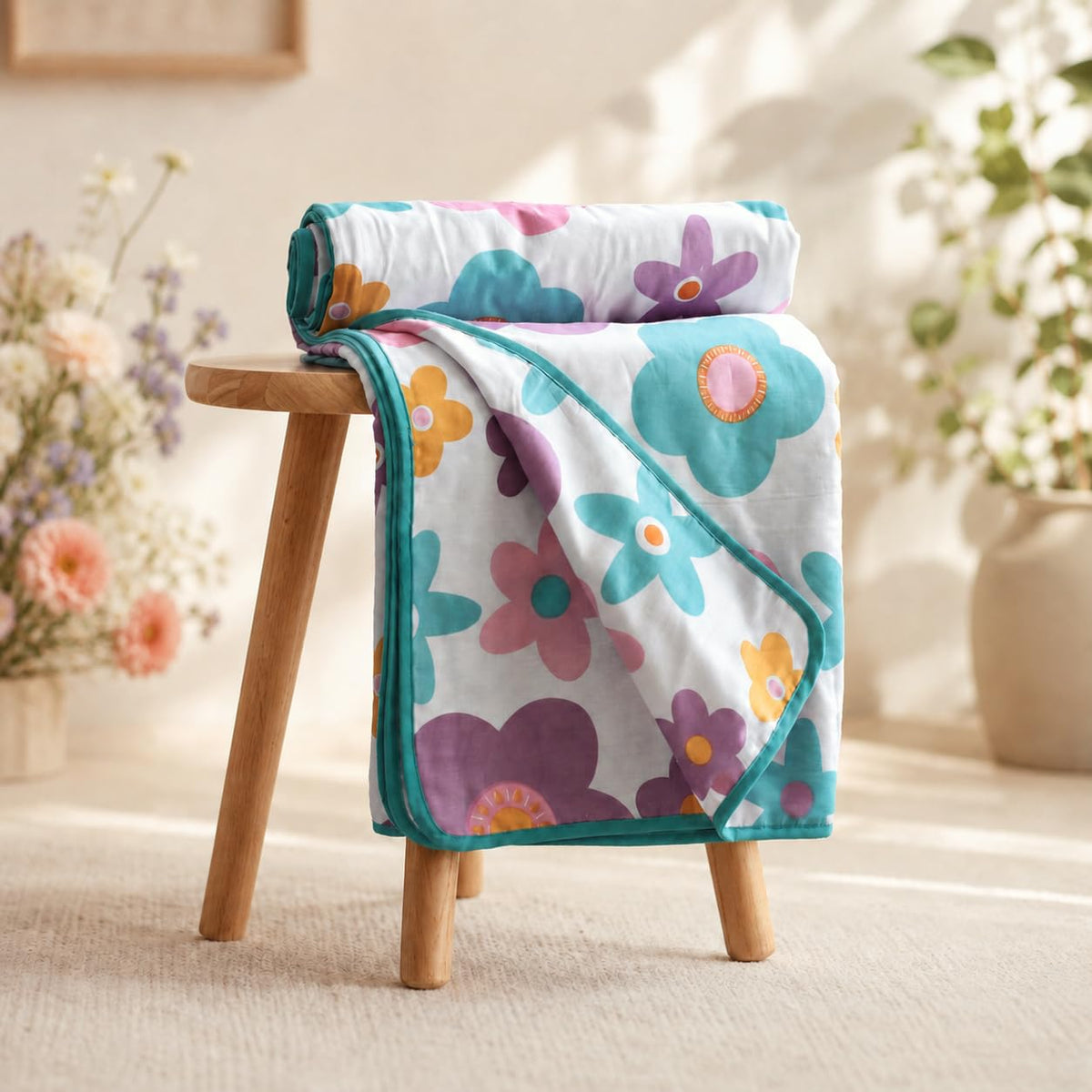Loreto Candy Flowers Double Cotton Dohar | Lightweight AC Blanket | 88 x 88 Inches - main product image