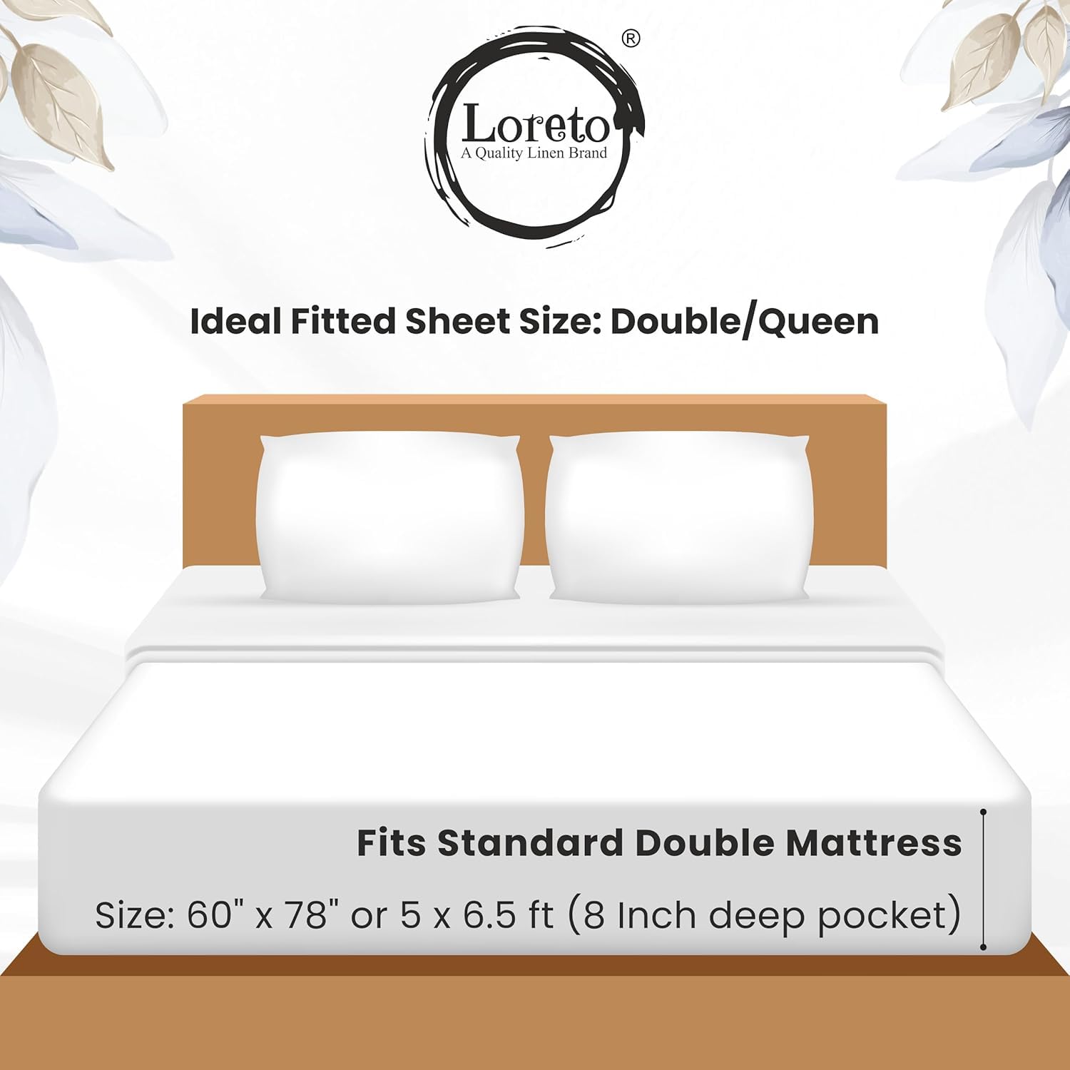Lavender Grey Spring Harmony Double Fitted Bedsheet - 100% Cotton with 2 Pillow Covers (78 x 60 Inches + 8 Inch Pocket)