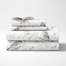 Blush Pink & Blue Bird 186 TC Cotton Fitted King Size Bedsheet with 2 Pillow Covers - 78 x 72 Inches | Soft, Breathable & All-Around Elastic