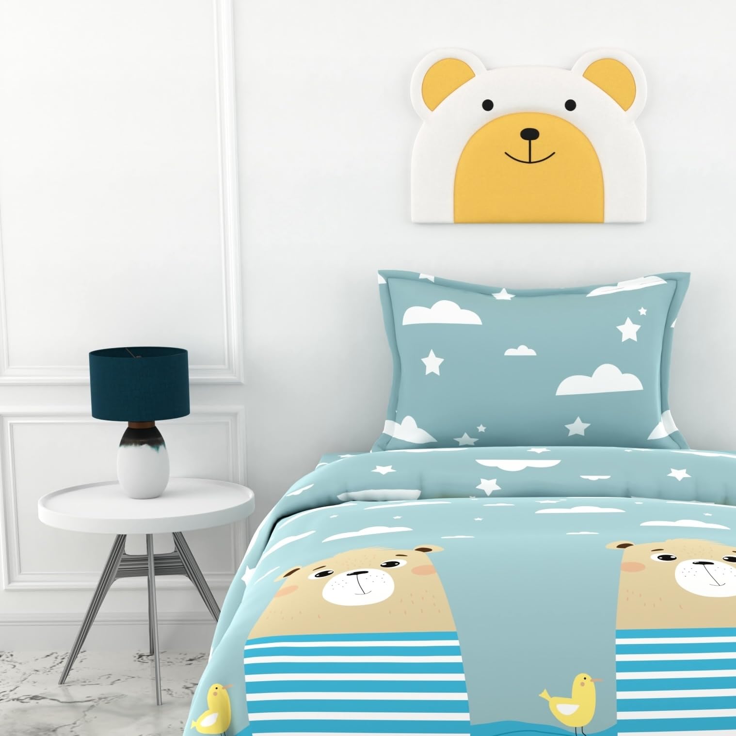 Bear & Duck 100% Cotton Bedsheet for Single Bed | 186 TC Percale Weave Soft & Durable Flat Sheet with Pillow Cover | 58 x 88 Inches