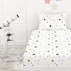 Black & Gold Stars Single Bedsheet - 210 TC 100% Cotton with 1 Pillow Cover (58 x 88 Inches)