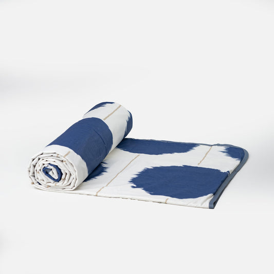 Navy Haze Big Polka 100% Cotton Reversible Single Bed Blanket | Lightweight & Soft AC Dohar | Breathable & Skin-Friendly for All Seasons | 54 x 84 Inches