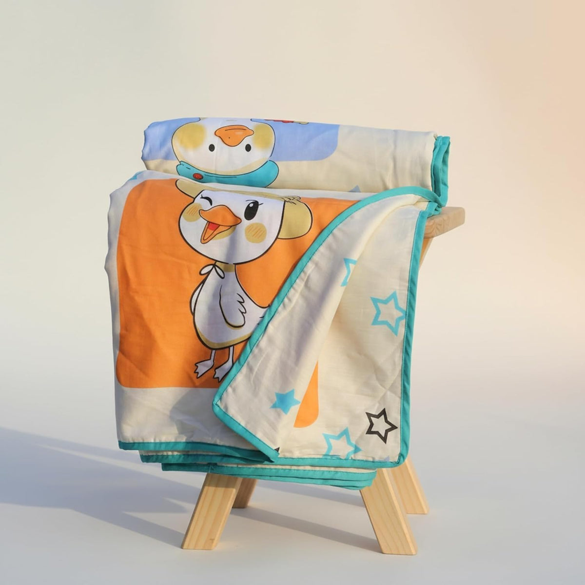 Loreto Playful Ducks on Creamy Beige Double Cotton Dohar | Lightweight AC Blanket | 88 x 88 Inches - main product image