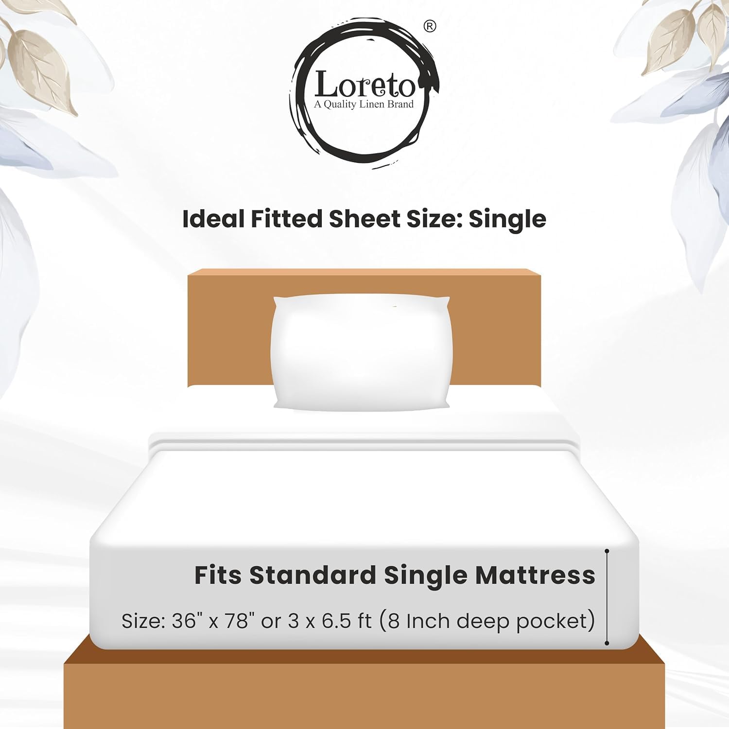 Lavender Grey Spring Harmony Single Fitted Bedsheet - 100% Cotton with 1 Pillow Cover (78 x 36 Inches + 8 Inch Pocket)