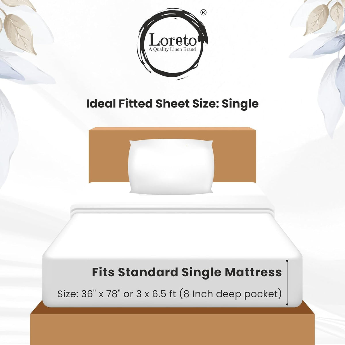 Lavender Grey Spring Harmony Single Fitted Bedsheet - 100% Cotton with 1 Pillow Cover (78 x 36 Inches + 8 Inch Pocket)