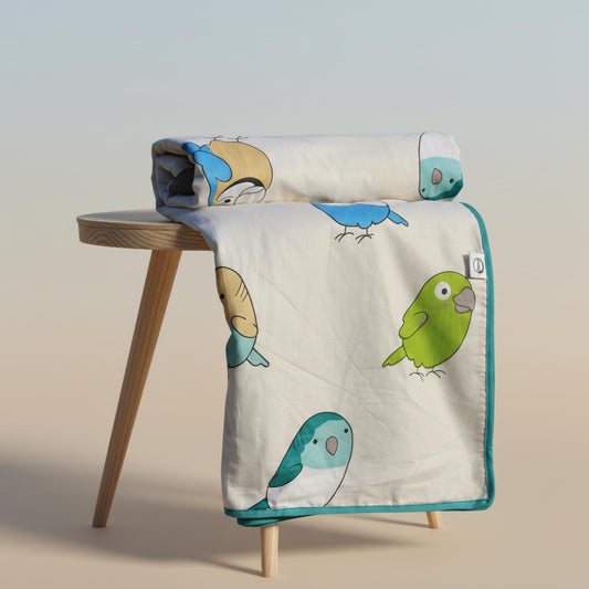 Multicolor Birds Single Dohar - 100% Cambric Cotton Lightweight AC Blanket (58 x 88 Inches)