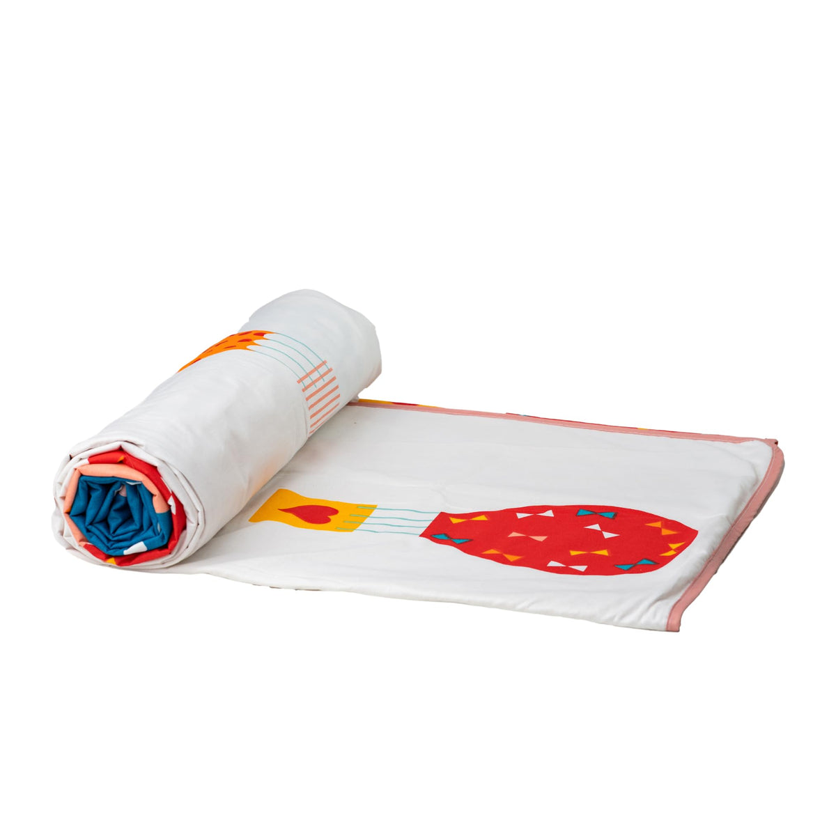 Loreto Peacock Blue and Red Balloon Single Cotton Dohar | Lightweight AC Blanket | 58 x 88 Inches - main product image