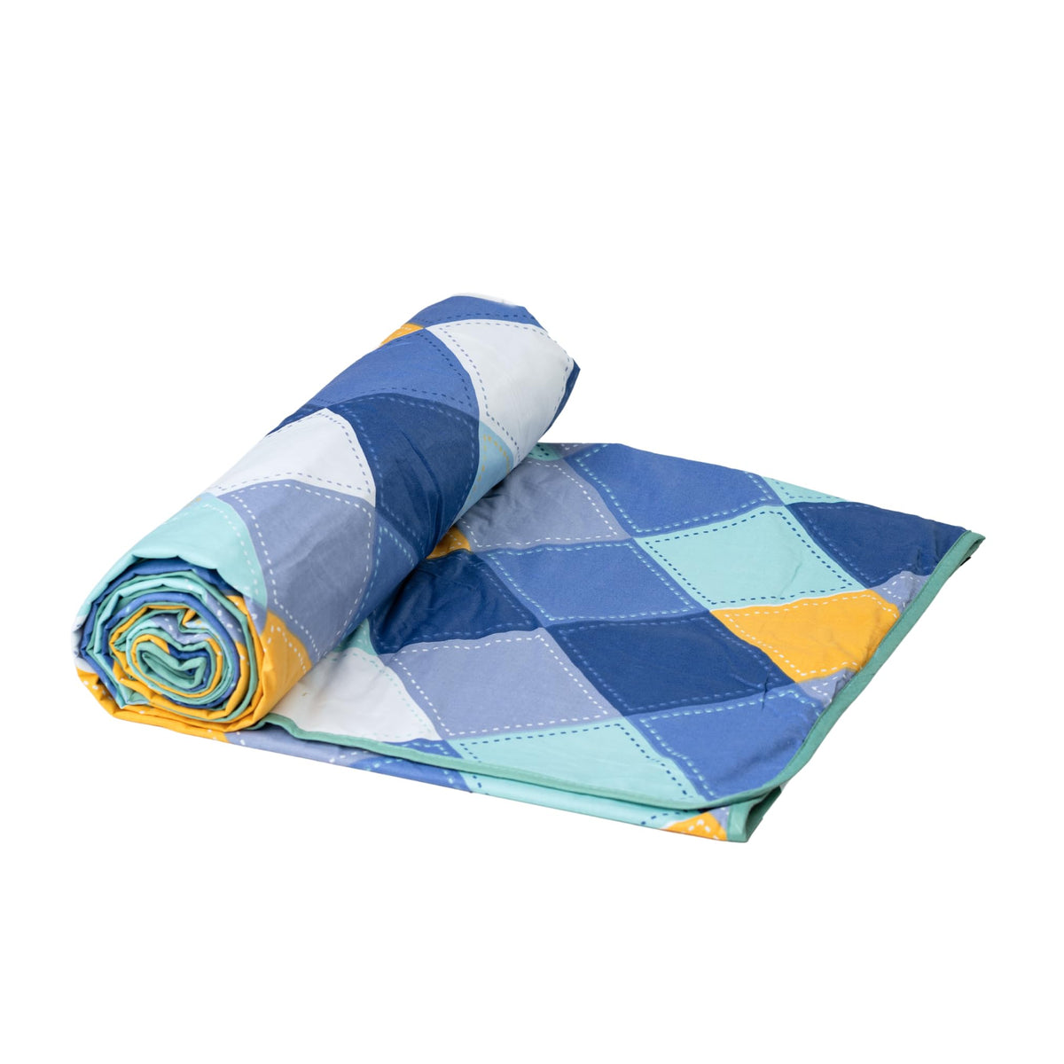 Loreto Vivid Blue and Yellow Checkered Single Cotton Dohar | Lightweight AC Blanket | 58 x 88 Inches - main product image