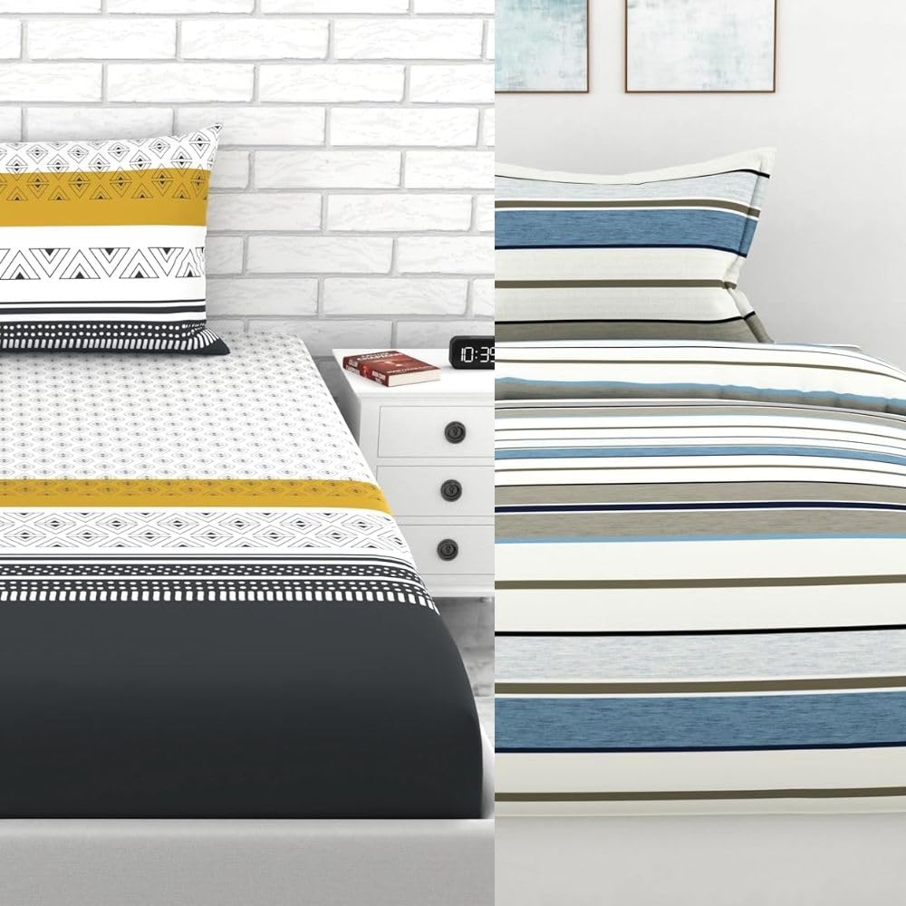Loreto Multicolour Striped Pattern Single Bedsheet | 144 TC | 100% Cotton - main product image