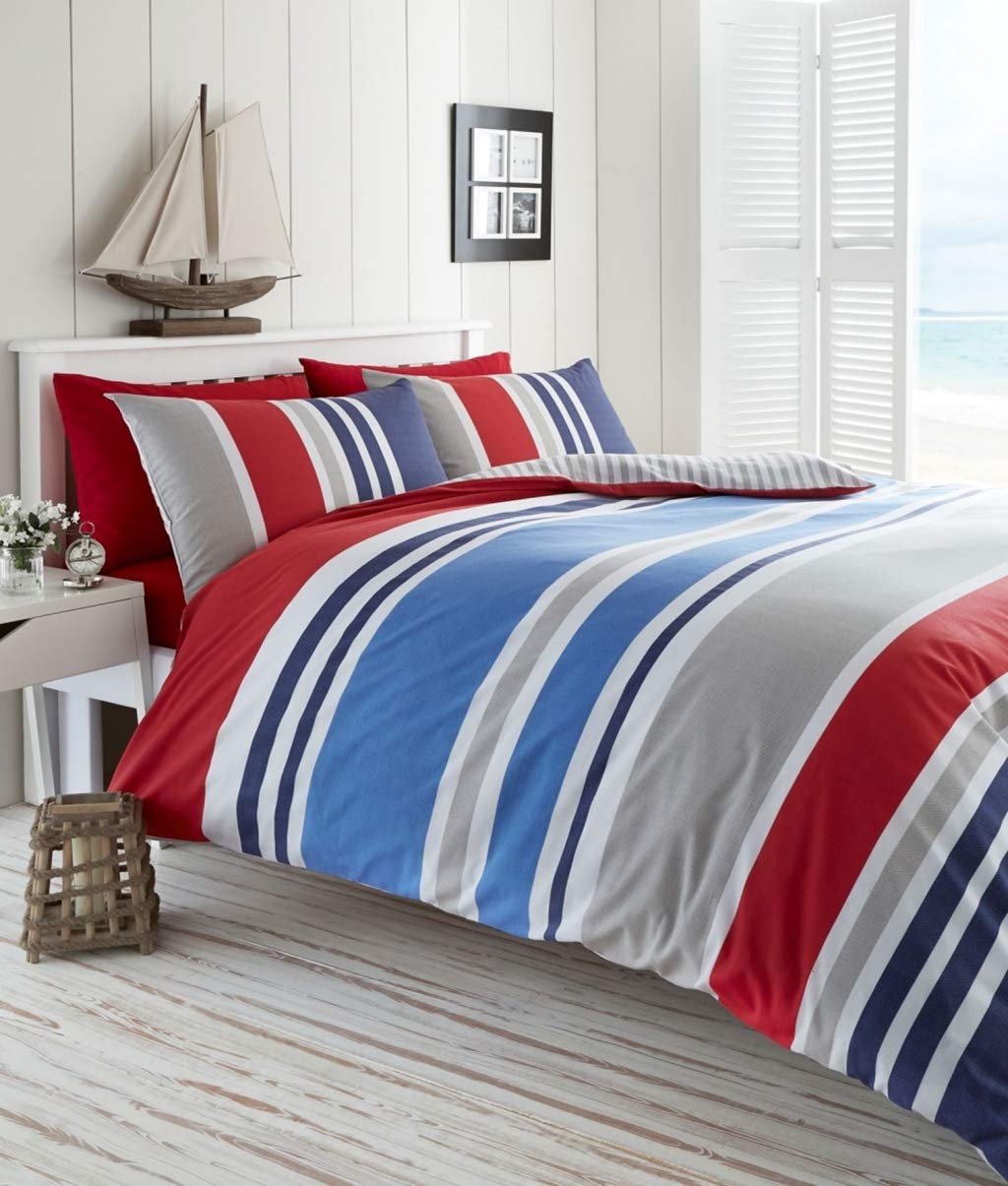 England Blue and Red 100% Cotton Flat Double Bedsheet, 144 TC