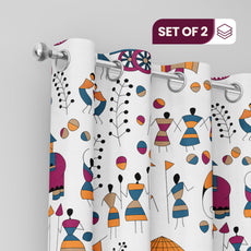 Tribal Motifs Door Curtain - Cotton Set of 2 (4 x 7 ft)