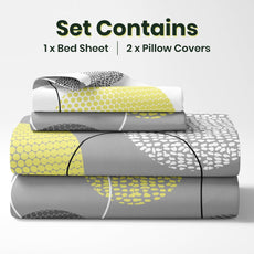 Geometric Grey & Yellow 100% Cotton Flat Double Bedsheet, 144 TC