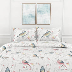 Blush Pink & Blue Bird 186 TC Cotton Fitted King Size Bedsheet with 2 Pillow Covers - 78 x 72 Inches | Soft, Breathable & All-Around Elastic