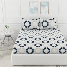 Loreto Cotton King Fitted Bedsheet | Colonial Blue Matrix