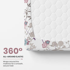 Pink & Teal Blooms 144 TC 100% Cotton Elastic Fitted Single Bedsheet with 1 Pillow Cover - 78 x 36 Inches