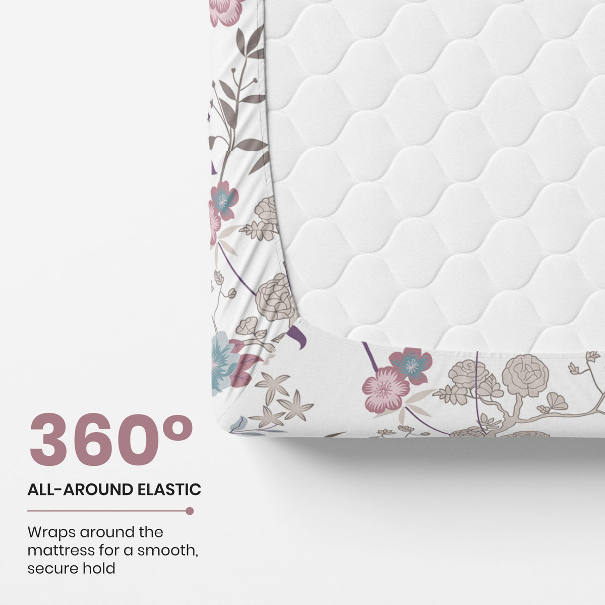 Pink & Teal Blooms 144 TC 100% Cotton Elastic Fitted Single Bedsheet with 1 Pillow Cover - 78 x 36 Inches